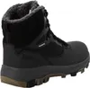 A black winter boot with a brown sole, shown from the side. Voir les images du produit
