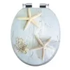 A toilet seat with a beach-themed design featuring starfish and coral. Produktbild-Vorschau
