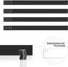 Multiple black magnetic strips with magnets, and a close-up of the adhesive backing. Voir les images du produit