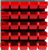 A wall-mounted storage system with multiple red bins. Náhled obrázku produktu