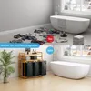 A split image showing a messy bathroom floor with clothes scattered around, and a clean bathroom with a laundry basket organizer. Anteprima dell’immagine prodotto
