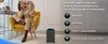 A woman is relaxing in a chair next to an air purifier, with text describing its features. Produktbild-Vorschau