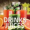 A collection of glasses filled with various juices and smoothies, garnished with herbs and fruits, with text overlay. Podgląd zdjęcia produktu