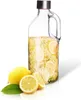 A glass bottle filled with a yellow liquid and lemon slices, with lemons and leaves in front of it. Produktbild-Vorschau