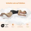 A woman is sleeping on a pillow surrounded by clouds, with various certifications and feature icons at the bottom. Náhled obrázku produktu