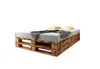 A bed frame made of wooden pallets with a mattress, blanket, and pillows. Produktbild-Vorschau