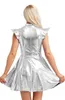 Damen Alien Kostüm Metallic Kleid Gr L Silber mit Fühler Produktbild-Vorschau 3