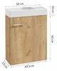 A diagram showing the dimensions of a bathroom cabinet with a sink. Produktbild-Vorschau