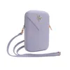 A purple wallet phone bag with a gold logo and strap, isolated on a white background. Náhľad obrázku produktu