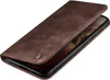 A brown leather flip case for a smartphone is shown on a white background. Produktbild-Vorschau