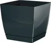 A dark gray square planter with a matching saucer is shown against a white background. Produktbild-Vorschau