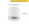 A white cylindrical spotlight with dimensions indicated by text overlays. Produktbild-Vorschau