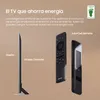 A marketing image showcasing a TV and its remote control, highlighting energy-saving features. Produktbild-Vorschau