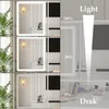 A collage showing a vanity table with a lighted mirror at different brightness levels, and makeup products on the surface. Produktbild-Vorschau