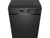 A front view of a black computer tower case against a white background. Produktbild-Vorschau