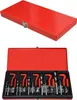A red metal case containing a set of tools, with the lid open. Produktbild-Vorschau