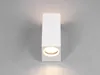 A white rectangular wall light fixture with an oval opening at the bottom, mounted on a light gray wall. Produktbild-Vorschau