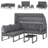Multiple configurations of a gray outdoor lounge set with a canopy. Produktbild-Vorschau