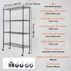 A black wire shelving unit with dimensions and load capacity information displayed. Produktbild-Vorschau