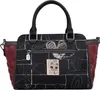 A black and red handbag with a cat graphic and white line drawings. Produktbild-Vorschau