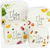 A set of four square plastic food storage containers with lids, each decorated with different food illustrations and text. Produktbild-Vorschau