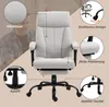 A marketing image for a massage office chair, showing various features with callouts and a person in the background. Náhled obrázku produktu