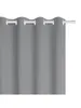 A close-up view of a gray curtain hanging from a curtain rod. Produktbild-Vorschau