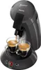 A black Philips Senseo coffee machine brewing coffee into two clear glass cups. Produktbild-Vorschau