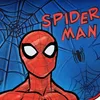 A close-up illustration of Spider-Man's mask and upper body, with a spider web background and the words "SPIDER MAN" in red text. Produktbild-Vorschau