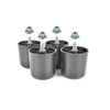 Four black plastic furniture feet with silver threaded bolts and nuts are arranged in a group on a white background. Produktbild-Vorschau
