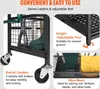 Close-up shots of a garden tool organizer highlighting its features like swivel casters, adjustable feet, and wire mesh shelves. Náhled obrázku produktu