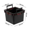 A black plastic planter insert with dimensions indicated by lines and text. Voir les images du produit
