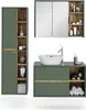 A bathroom vanity set with a tall cabinet, a medicine cabinet, and a vanity unit with a sink and faucet. Produktbild-Vorschau