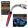 A red electric lighter with a flexible neck is shown, with a diagram pointing out its features and a close-up of a gas stove with blue flames. Anteprima dell’immagine prodotto