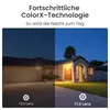 A split image showing a house at night, with the left side dark and the right side illuminated, demonstrating night vision capabilities. Produktbild-Vorschau