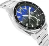 A close-up, angled view of a Casio Edifice men's watch with a blue dial and silver metal band. Voir les images du produit