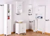 A collection of white bathroom cabinets and storage units displayed against a white wall. Náhled obrázku produktu