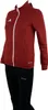 A studio shot of a red Adidas jacket and black Jako pants. Voir les images du produit