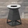 A black outdoor grill with a white lid and silver grill grate, shown on a wooden floor against a textured gray wall. Produktbild-Vorschau