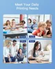 Collage of four images showing different scenarios where printing is used: school, home, office, and bank. Produktbild-Vorschau