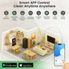 A 3D isometric illustration of a smart dishwasher and its features, with a smartphone displaying the app interface. Produktbild-Vorschau
