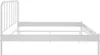 Side view of a white metal bed frame against a white background. Produktbild-Vorschau