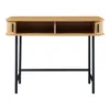 A console table with a wooden top and black metal legs, shown against a white background. Podgląd zdjęcia produktu