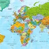A world map poster showing continents, countries, oceans, and some text labels. Produktbild-Vorschau