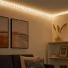 A room corner with LED strip lights illuminating the ceiling and wall, artwork on the wall, and a shelf with decorative items. Produktbild-Vorschau
