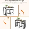 A bar table and stools set is shown in two configurations, demonstrating its space-saving design. Anteprima dell’immagine prodotto