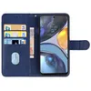 A blue flip case for a smartphone, open to reveal the phone screen and card slots. Produktbild-Vorschau