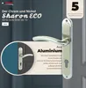 A marketing image showcasing a door handle set with descriptive text and branding. Produktbild-Vorschau