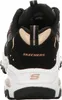 The back view of a black and gold Skechers sneaker. Voir les images du produit