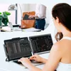 A collage showing a person packing a laptop into a bag and another person using a laptop with an attached portable monitor. Produktbild-Vorschau
